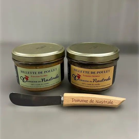 Coffret de 2 Rillettes de Poulet et couteau gravé